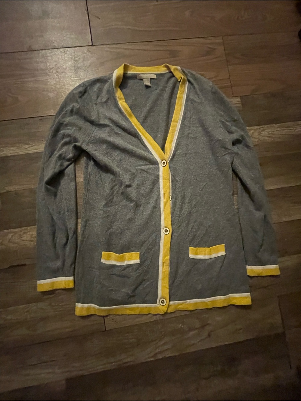 Banana Republic Gray Cardigan with Yellow Trim